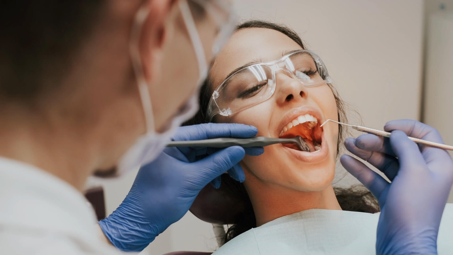 A girl at the dentist for a check-up