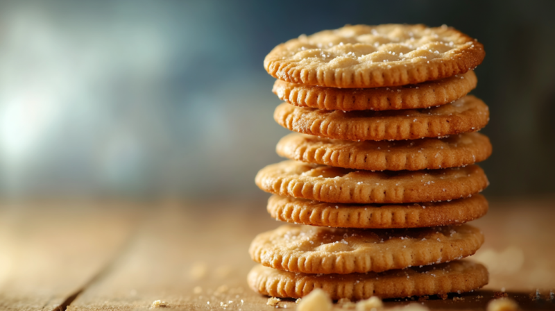 A Stack of Hard, Salted Crackers on A Wooden Surface, Showcasing the Potential Risks These Snacks Pose to Individuals with Braces