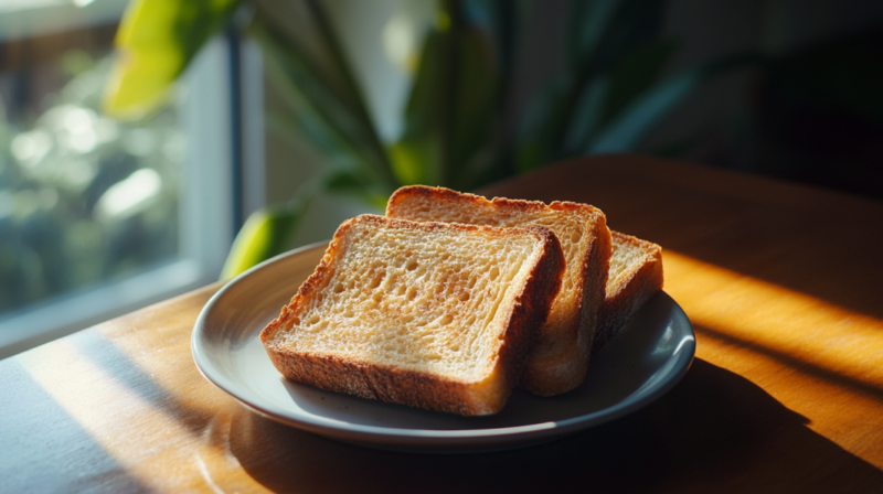 A Plate of Crispy, Toasted Bread Slices, Illustrating how Hard or Crusty Textures Can Pose Challenges for Individuals with Braces