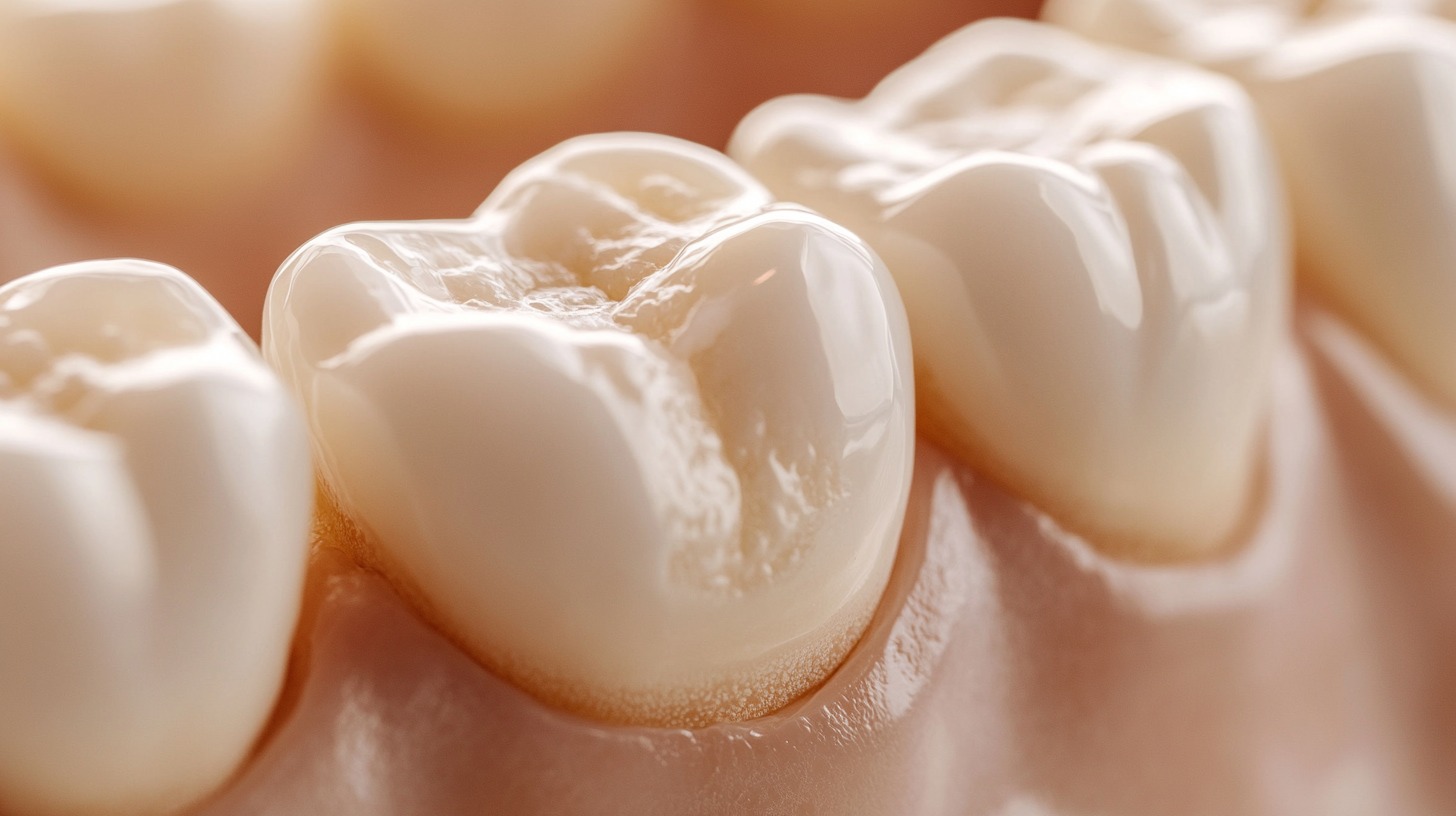 Close-up view of polished and healthy molar teeth in a dental model