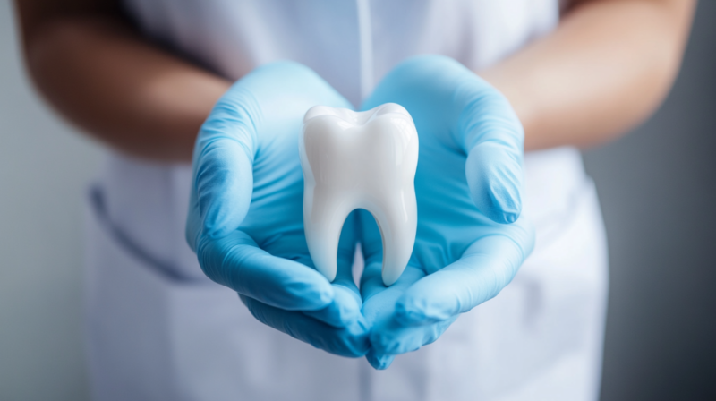 A Healthcare Professional Holding a Model Tooth